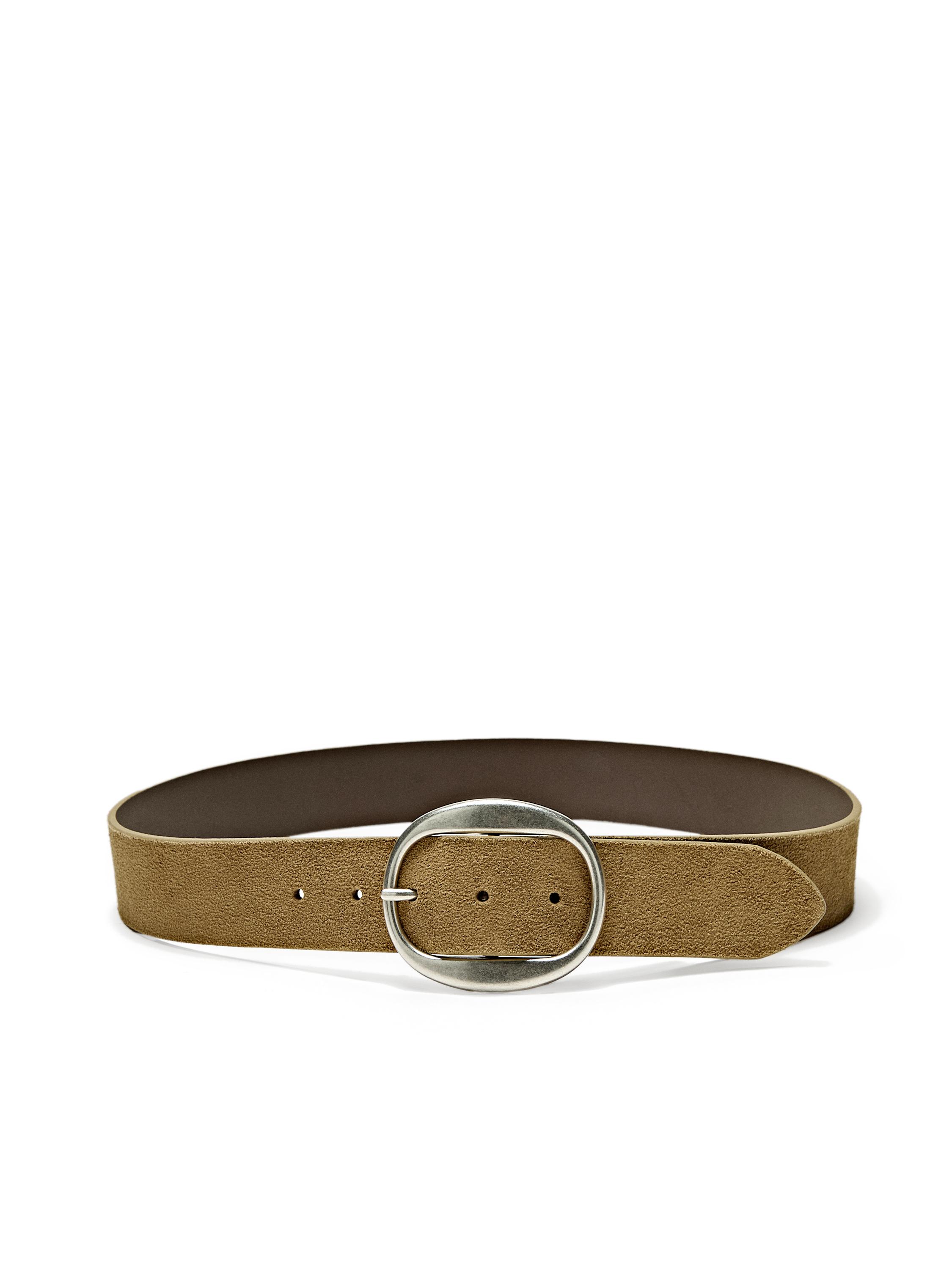 Split suede leather belt with oval buckle